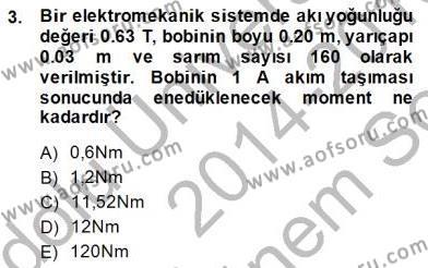 Elektrik Makinaları Dersi 2014 - 2015 Yılı (Final) Dönem Sonu Sınavı 3. Soru