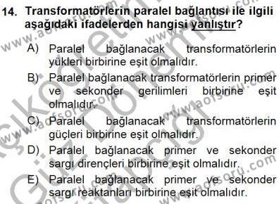 Elektrik Makinaları Dersi 2015 - 2016 Yılı (Vize) Ara Sınavı 14. Soru