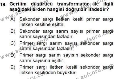 Elektrik Makinaları Dersi 2015 - 2016 Yılı (Vize) Ara Sınavı 19. Soru