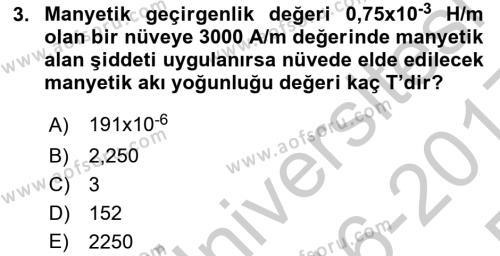 Elektrik Makinaları Dersi 2016 - 2017 Yılı 3 Ders Sınavı 3. Soru