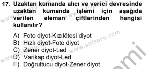 Elektrik Bakım, Arıza Bulma ve Güvenlik Dersi 2012 - 2013 Yılı (Vize) Ara Sınavı 17. Soru