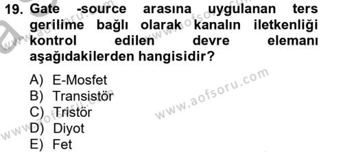 Elektrik Bakım, Arıza Bulma ve Güvenlik Dersi 2012 - 2013 Yılı (Vize) Ara Sınavı 19. Soru