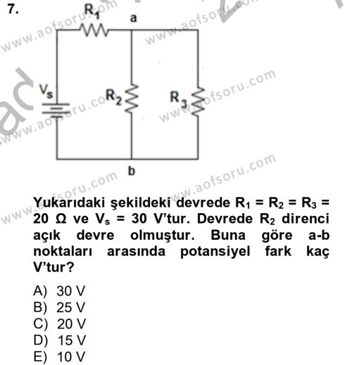 Elektrik Bakım, Arıza Bulma ve Güvenlik Dersi 2012 - 2013 Yılı (Vize) Ara Sınavı 7. Soru
