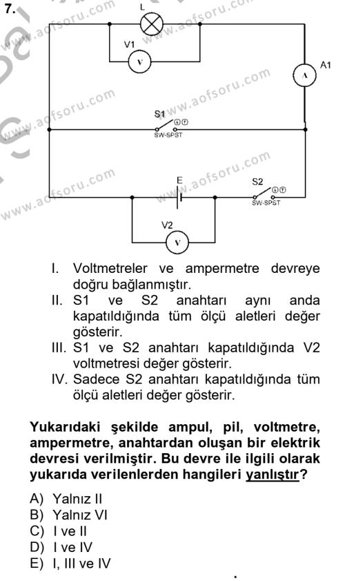 Elektrik Bakım, Arıza Bulma ve Güvenlik Dersi 2012 - 2013 Yılı (Final) Dönem Sonu Sınavı 7. Soru
