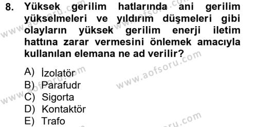 Elektrik Bakım, Arıza Bulma ve Güvenlik Dersi 2012 - 2013 Yılı (Final) Dönem Sonu Sınavı 8. Soru