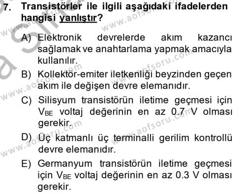 Elektrik Bakım, Arıza Bulma ve Güvenlik Dersi 2013 - 2014 Yılı (Vize) Ara Sınavı 7. Soru