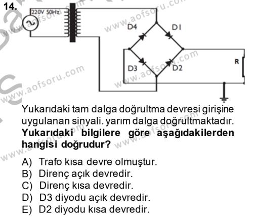 Elektrik Bakım, Arıza Bulma ve Güvenlik Dersi 2013 - 2014 Yılı (Final) Dönem Sonu Sınavı 14. Soru