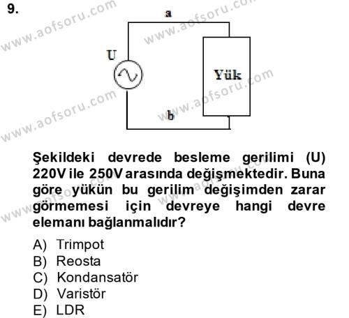 Elektrik Bakım, Arıza Bulma ve Güvenlik Dersi 2014 - 2015 Yılı (Vize) Ara Sınavı 9. Soru