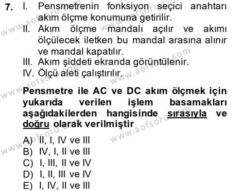 Elektrik Bakım, Arıza Bulma ve Güvenlik Dersi 2014 - 2015 Yılı (Final) Dönem Sonu Sınavı 7. Soru