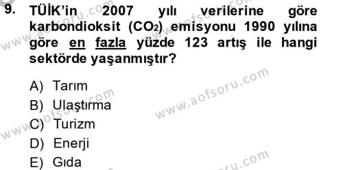 Enerji ve Çevre Dersi 2013 - 2014 Yılı (Vize) Ara Sınavı 9. Soru