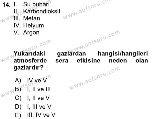 Enerji Tasarrufu Ve Çevre Dersi 2020 - 2021 Yılı Yaz Okulu Sınavı 14. Soru