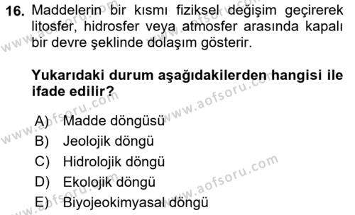 Enerji Tasarrufu Ve Çevre Dersi 2020 - 2021 Yılı Yaz Okulu Sınavı 16. Soru