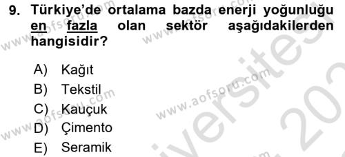 Enerji Tasarrufu Ve Çevre Dersi 2020 - 2021 Yılı Yaz Okulu Sınavı 9. Soru