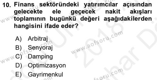 Gayrimenkul Ekonomisi Dersi 2018 - 2019 Yılı (Vize) Ara Sınavı 10. Soru