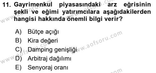 Gayrimenkul Ekonomisi Dersi 2018 - 2019 Yılı (Vize) Ara Sınavı 11. Soru