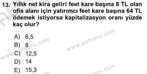 Gayrimenkul Ekonomisi Dersi 2021 - 2022 Yılı (Vize) Ara Sınavı 13. Soru