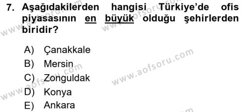 Gayrimenkul Ekonomisi Dersi 2021 - 2022 Yılı (Vize) Ara Sınavı 7. Soru