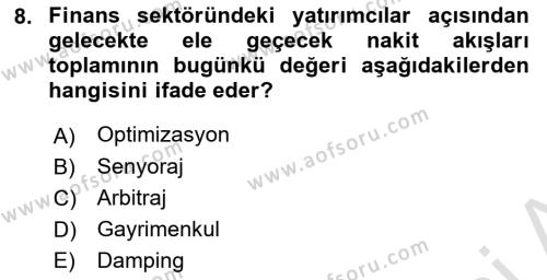 Gayrimenkul Ekonomisi Dersi 2021 - 2022 Yılı (Vize) Ara Sınavı 8. Soru