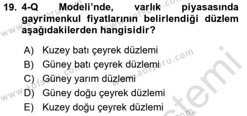 Gayrimenkul Ekonomisi Dersi 2023 - 2024 Yılı (Vize) Ara Sınavı 19. Soru