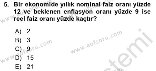 Gayrimenkul Ekonomisi Dersi 2023 - 2024 Yılı (Vize) Ara Sınavı 5. Soru