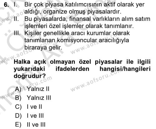 Gayrimenkul Ekonomisi Dersi 2023 - 2024 Yılı (Vize) Ara Sınavı 6. Soru