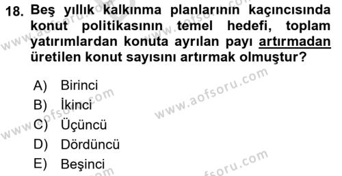 Gayrimenkul Ekonomisi Dersi 2023 - 2024 Yılı (Final) Dönem Sonu Sınavı 18. Soru