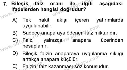 Gayrimenkul Ekonomisi Dersi 2023 - 2024 Yılı (Final) Dönem Sonu Sınavı 7. Soru