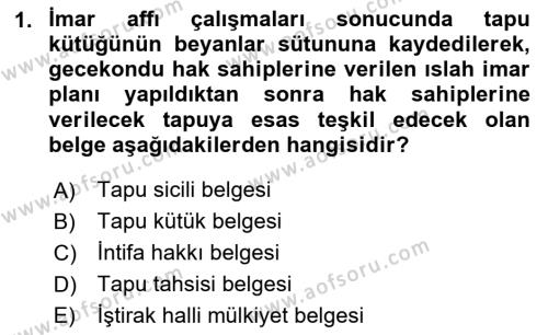 Bina ve Site Yöneticiliği Dersi 2023 - 2024 Yılı (Vize) Ara Sınavı 1. Soru