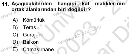 Bina ve Site Yöneticiliği Dersi 2023 - 2024 Yılı (Vize) Ara Sınavı 11. Soru