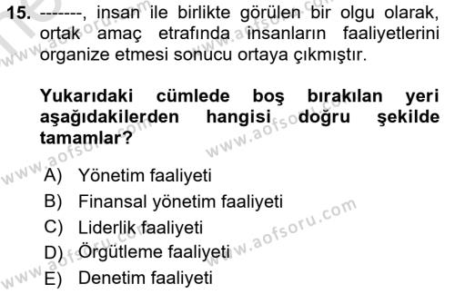 Bina ve Site Yöneticiliği Dersi 2023 - 2024 Yılı (Vize) Ara Sınavı 15. Soru