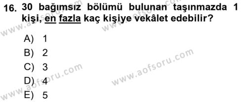 Bina ve Site Yöneticiliği Dersi 2023 - 2024 Yılı (Vize) Ara Sınavı 16. Soru