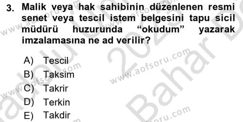 Bina ve Site Yöneticiliği Dersi 2023 - 2024 Yılı (Vize) Ara Sınavı 3. Soru