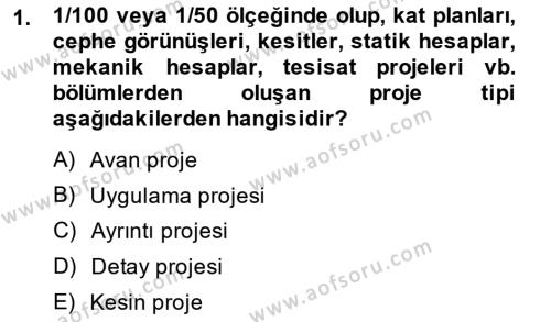 Bina ve Yapım Bilgisi Dersi 2014 - 2015 Yılı Tek Ders Sınavı 1. Soru