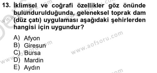 Bina ve Yapım Bilgisi Dersi 2014 - 2015 Yılı Tek Ders Sınavı 13. Soru