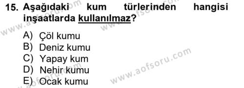 Bina ve Yapım Bilgisi Dersi 2014 - 2015 Yılı Tek Ders Sınavı 15. Soru