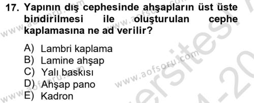 Bina ve Yapım Bilgisi Dersi 2014 - 2015 Yılı Tek Ders Sınavı 17. Soru