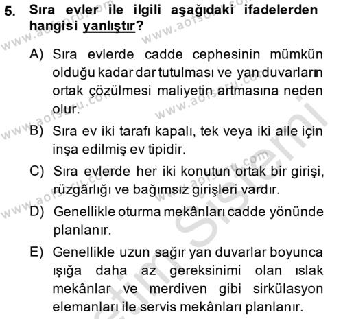 Bina ve Yapım Bilgisi Dersi 2014 - 2015 Yılı Tek Ders Sınavı 5. Soru