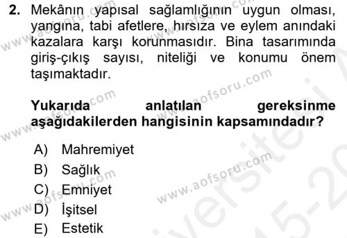 Bina ve Yapım Bilgisi Dersi 2015 - 2016 Yılı Tek Ders Sınavı 2. Soru