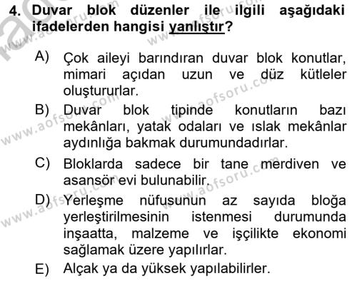 Bina ve Yapım Bilgisi Dersi 2016 - 2017 Yılı 3 Ders Sınavı 4. Soru