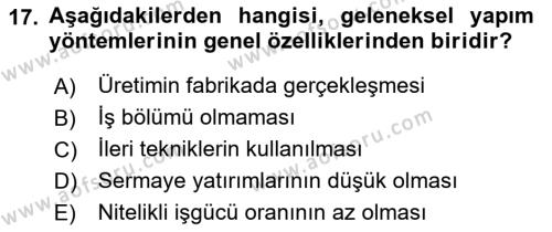 Bina ve Yapım Bilgisi Dersi 2021 - 2022 Yılı (Final) Dönem Sonu Sınavı 17. Soru