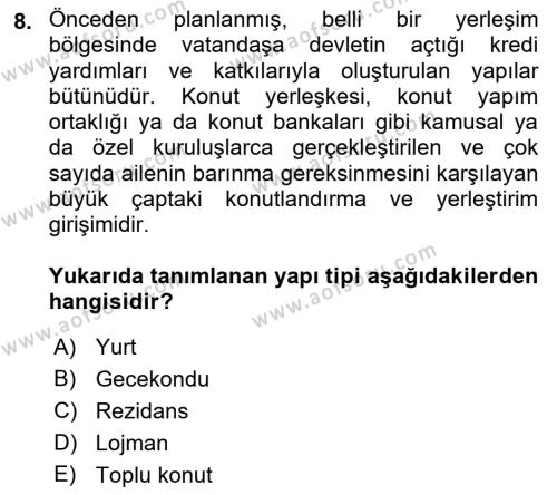 Bina ve Yapım Bilgisi Dersi 2021 - 2022 Yılı (Final) Dönem Sonu Sınavı 8. Soru