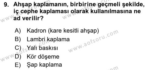 Bina ve Yapım Bilgisi Dersi 2021 - 2022 Yılı (Final) Dönem Sonu Sınavı 9. Soru