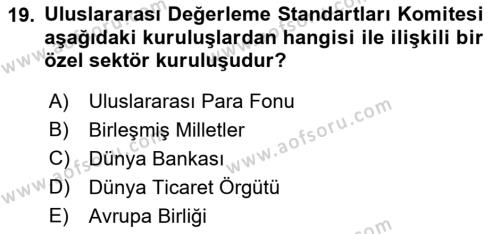 Emlak Finans ve Emlak Değerleme Dersi 2015 - 2016 Yılı Tek Ders Sınavı 19. Soru