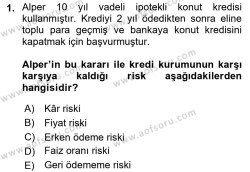 Emlak Finans ve Emlak Değerleme Dersi 2017 - 2018 Yılı (Vize) Ara Sınavı 1. Soru