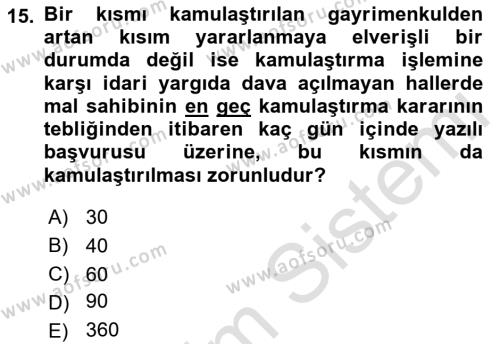 Emlak Finans ve Emlak Değerleme Dersi 2021 - 2022 Yılı (Final) Dönem Sonu Sınavı 15. Soru