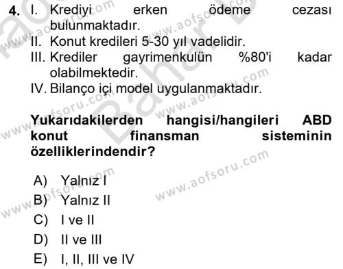 Emlak Finans ve Emlak Değerleme Dersi 2021 - 2022 Yılı (Final) Dönem Sonu Sınavı 4. Soru