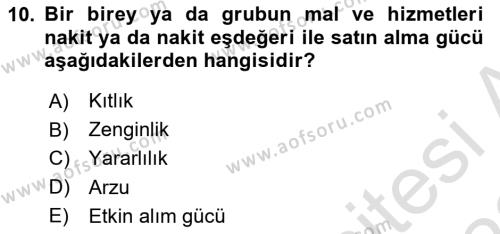 Emlak Finans ve Emlak Değerleme Dersi 2021 - 2022 Yılı Yaz Okulu Sınavı 10. Soru