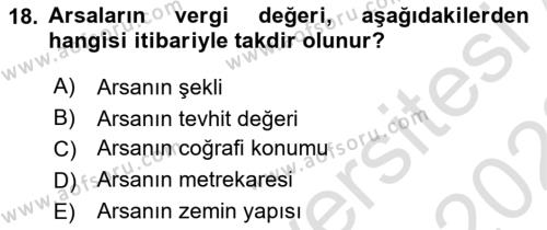 Emlak Finans ve Emlak Değerleme Dersi 2021 - 2022 Yılı Yaz Okulu Sınavı 18. Soru