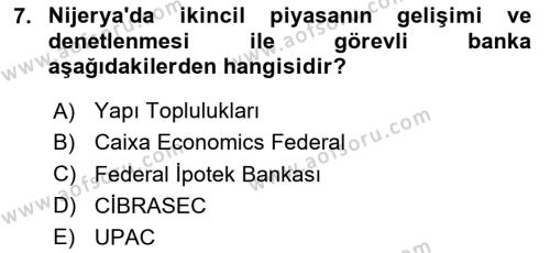 Emlak Finans ve Emlak Değerleme Dersi 2023 - 2024 Yılı (Vize) Ara Sınavı 7. Soru