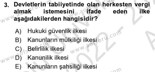 Gayrimenkullerde Vergilendirme Dersi 2022 - 2023 Yılı (Vize) Ara Sınavı 3. Soru